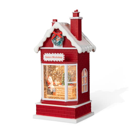 Glitzhome 10.5" Lighted Santa'S Workshop Christmas Snow Globe, One Size, Red